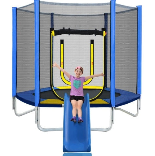 7FT Trampoline For Kids With Safety Enclosure Net, Slide And Ladder,