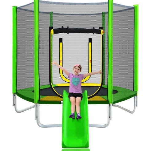 7FT Trampoline For Kids With Safety Enclosure Net, Slide And Ladder,