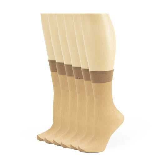 Women's Stay-Up Nylon Ankle Highs Regular and Queen Sizes in 6-Pair