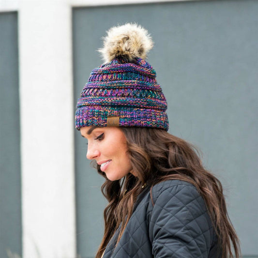 CC Trending 4-Tone Beanie w/ Tan Pom