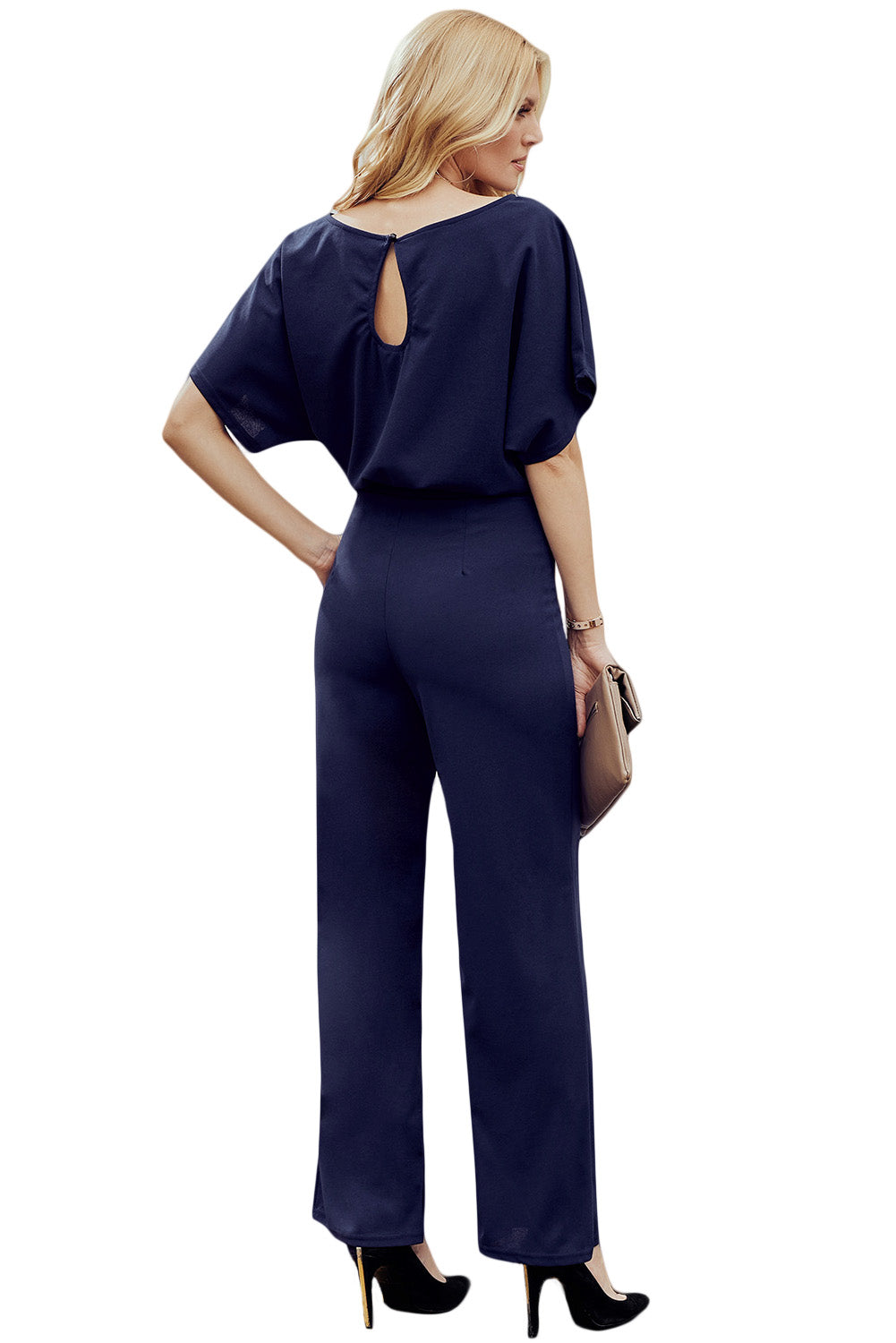 Chic Blue Oh So Glam Belted Wide Leg Jumpsuit