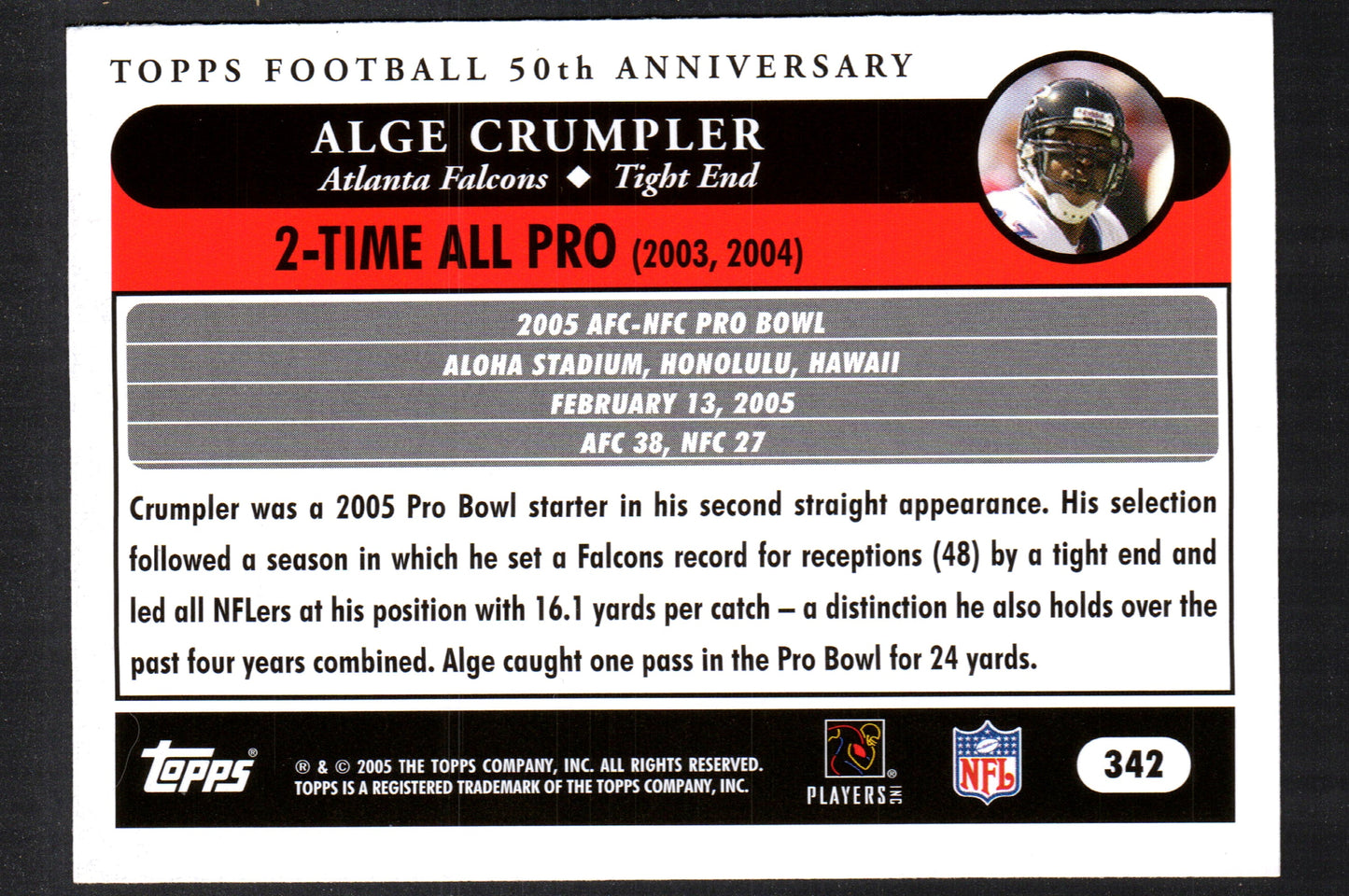 Alge Crumpler Atlanta Falcons #342 - 2005 Topps