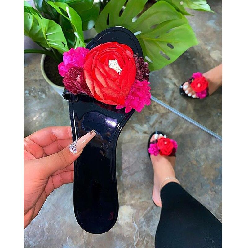 2021 Summer Beach Slippers Transparent Flowers Women‘s Slippers