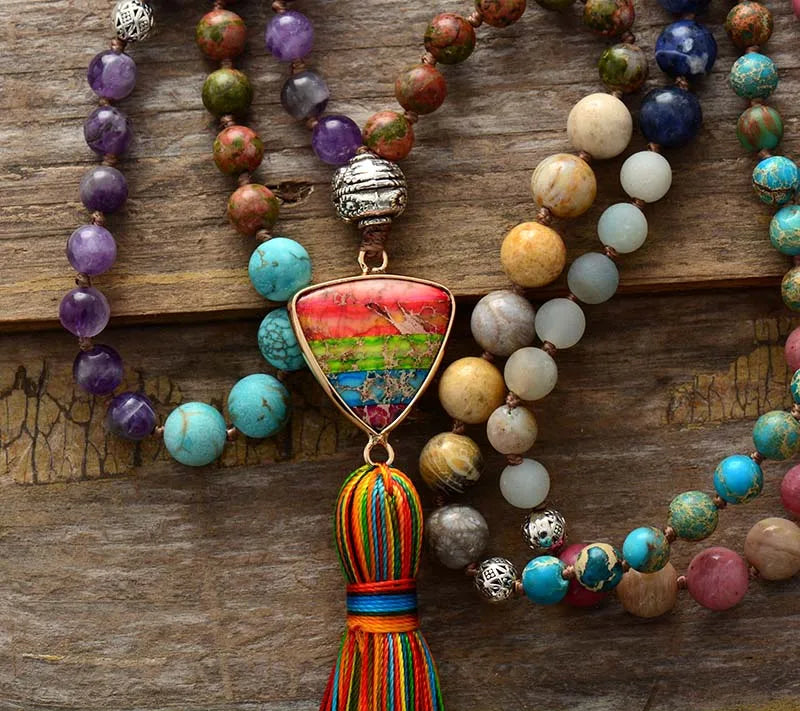 7 Chakra Triangle Charm Tassel Necklace