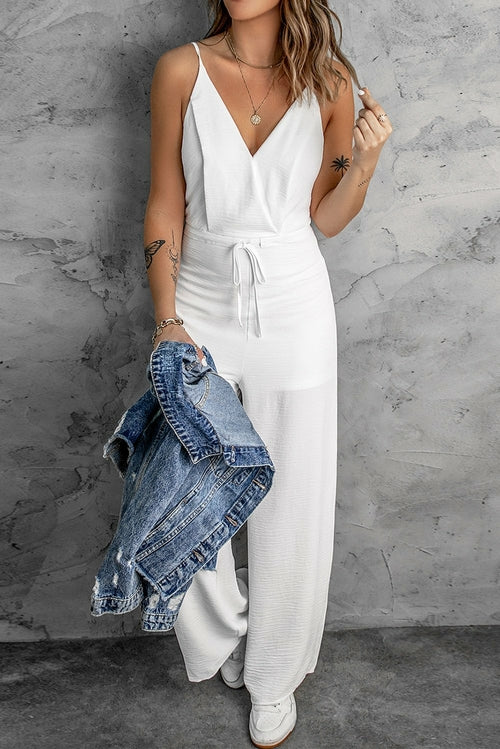 White Spaghetti Strap Wide Leg Jumpsuit