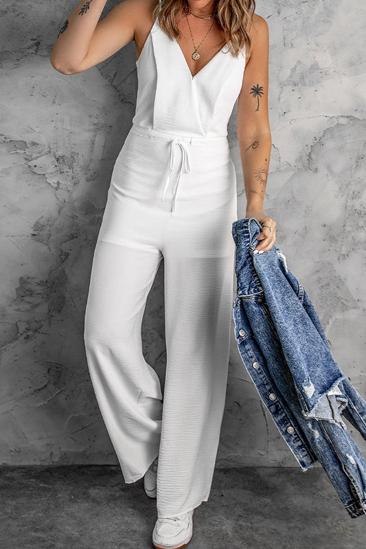 White Spaghetti Strap Wide Leg Jumpsuit