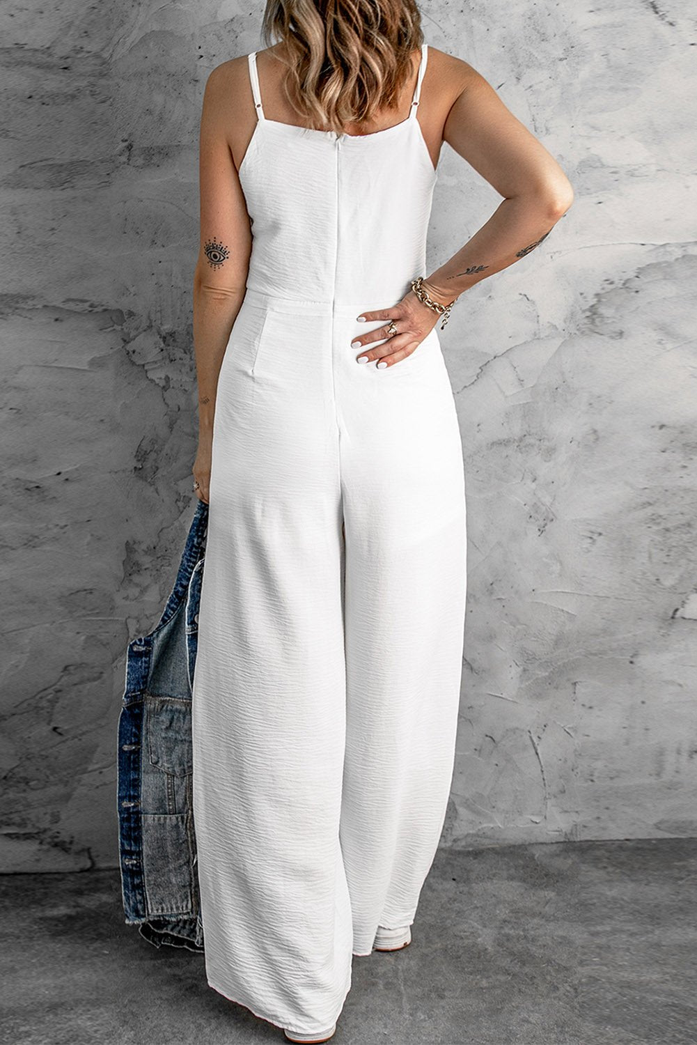 White Spaghetti Strap Wide Leg Jumpsuit