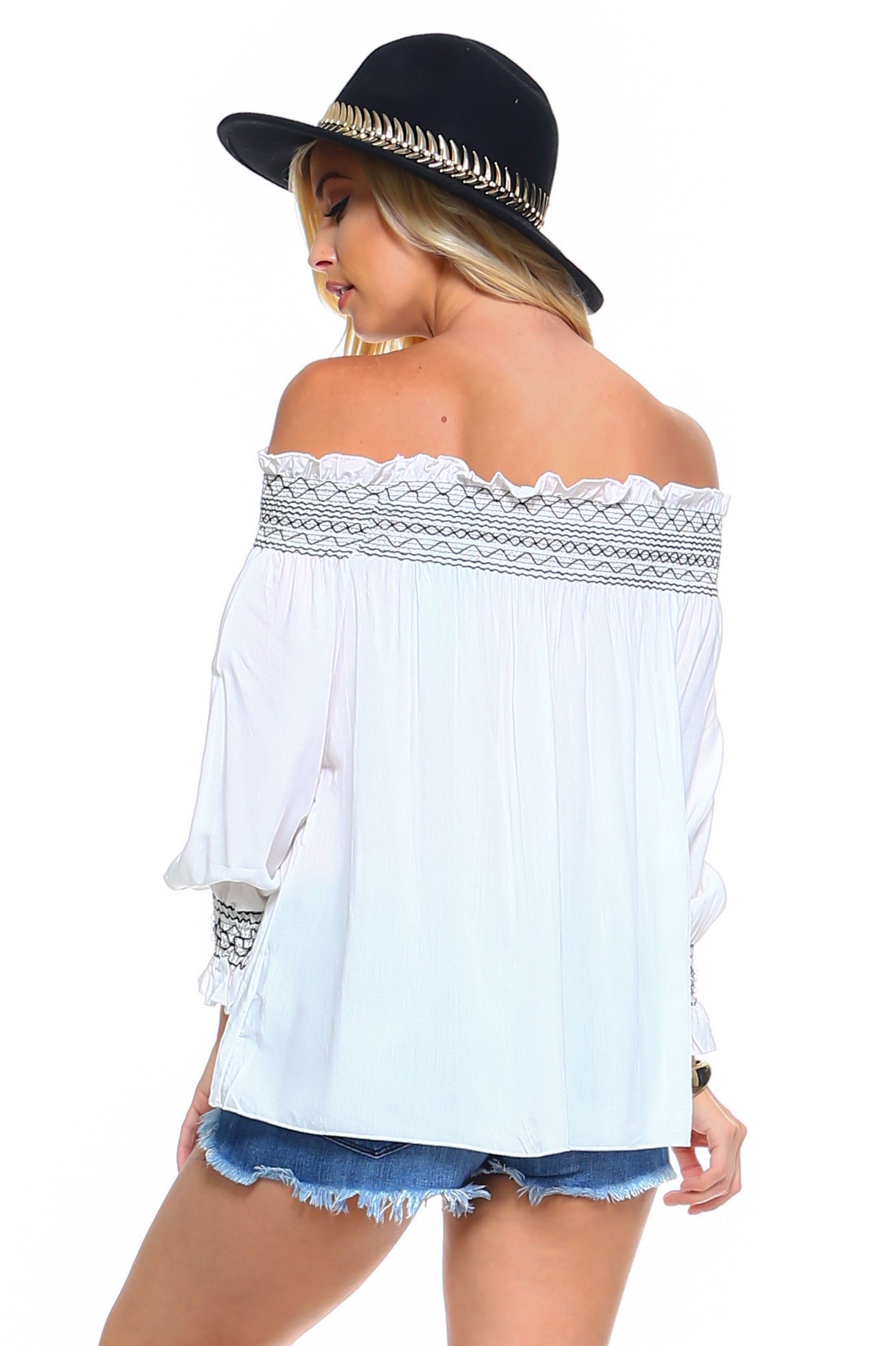 Women's Off Shoulder Stripe Smocked Elastic Top