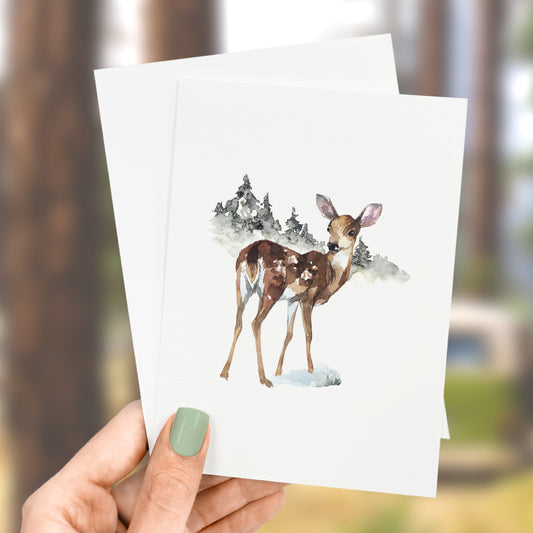 Watercolor Fawn - Greeting Card