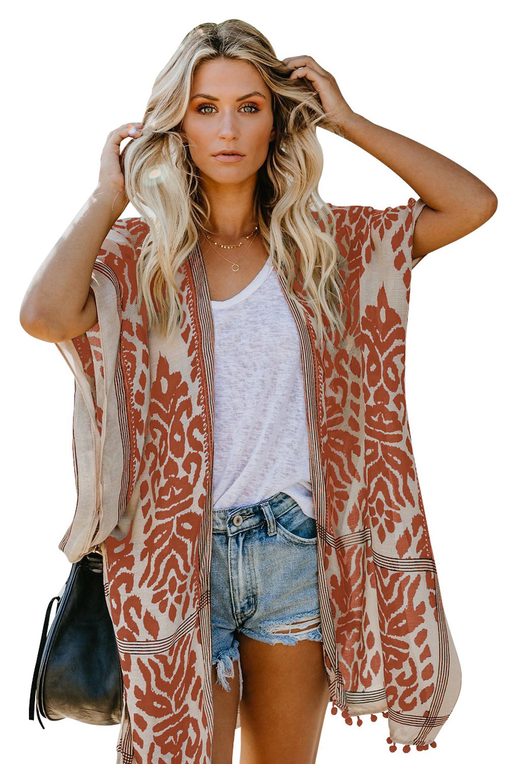 Bohemian Orange Prowess Pom Pom Kimono