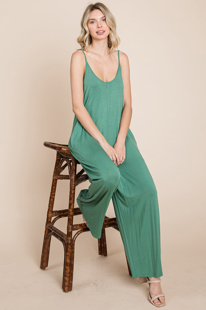 Sleeveless Wide Leg Pocketed Jumpsuit