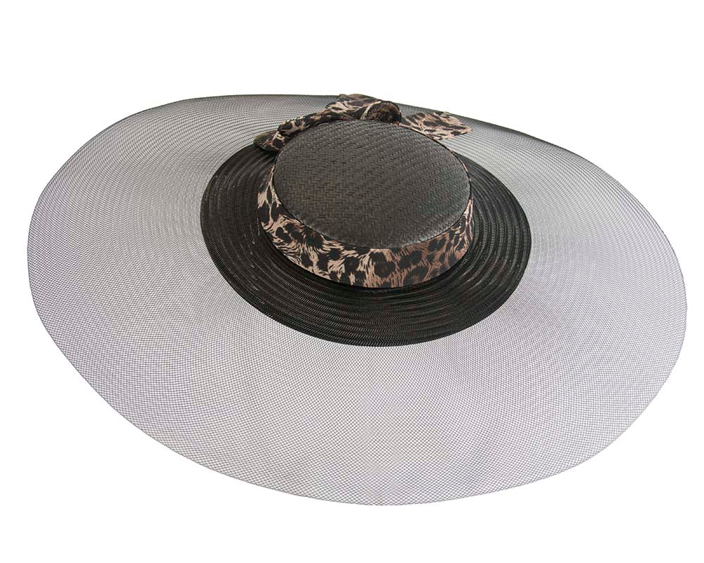 Bespoke black & leopard wide brim boater hat