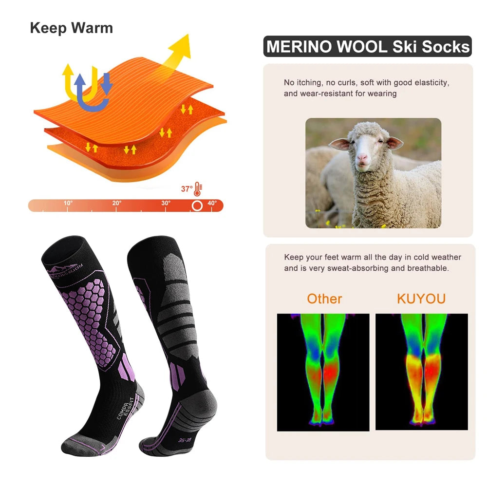 Wool Ski Sock for Men and Women Breathable Sports Socks Long Tube Snow