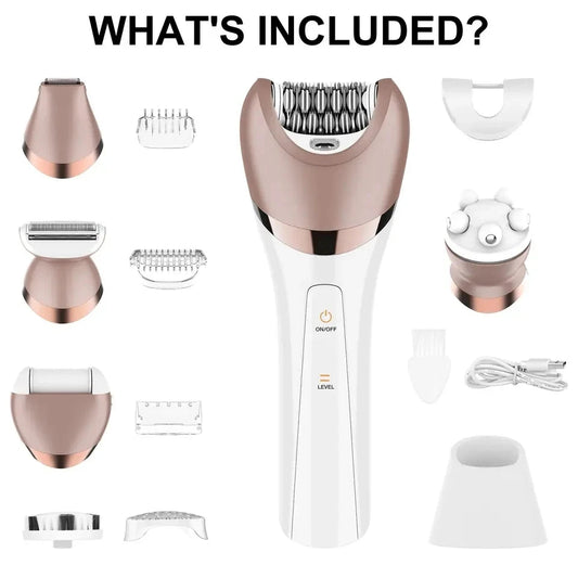 6in1 Set Electric Epilator Women Female Shaver Leg Body Hair Removal