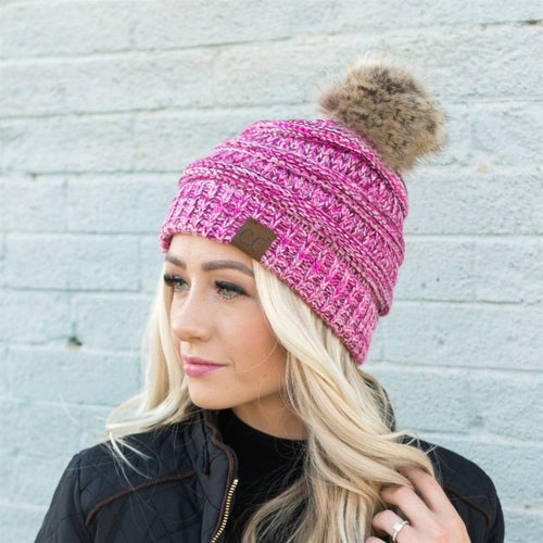 CC Trending 4-Tone Beanie w/ Tan Pom