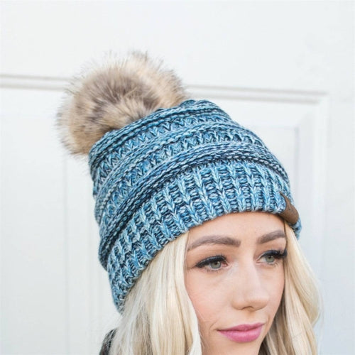 CC Trending 4-Tone Beanie w/ Tan Pom