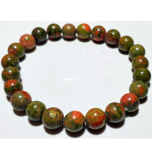 8mm Unakite Beaded Elastic Stretch Bracelet