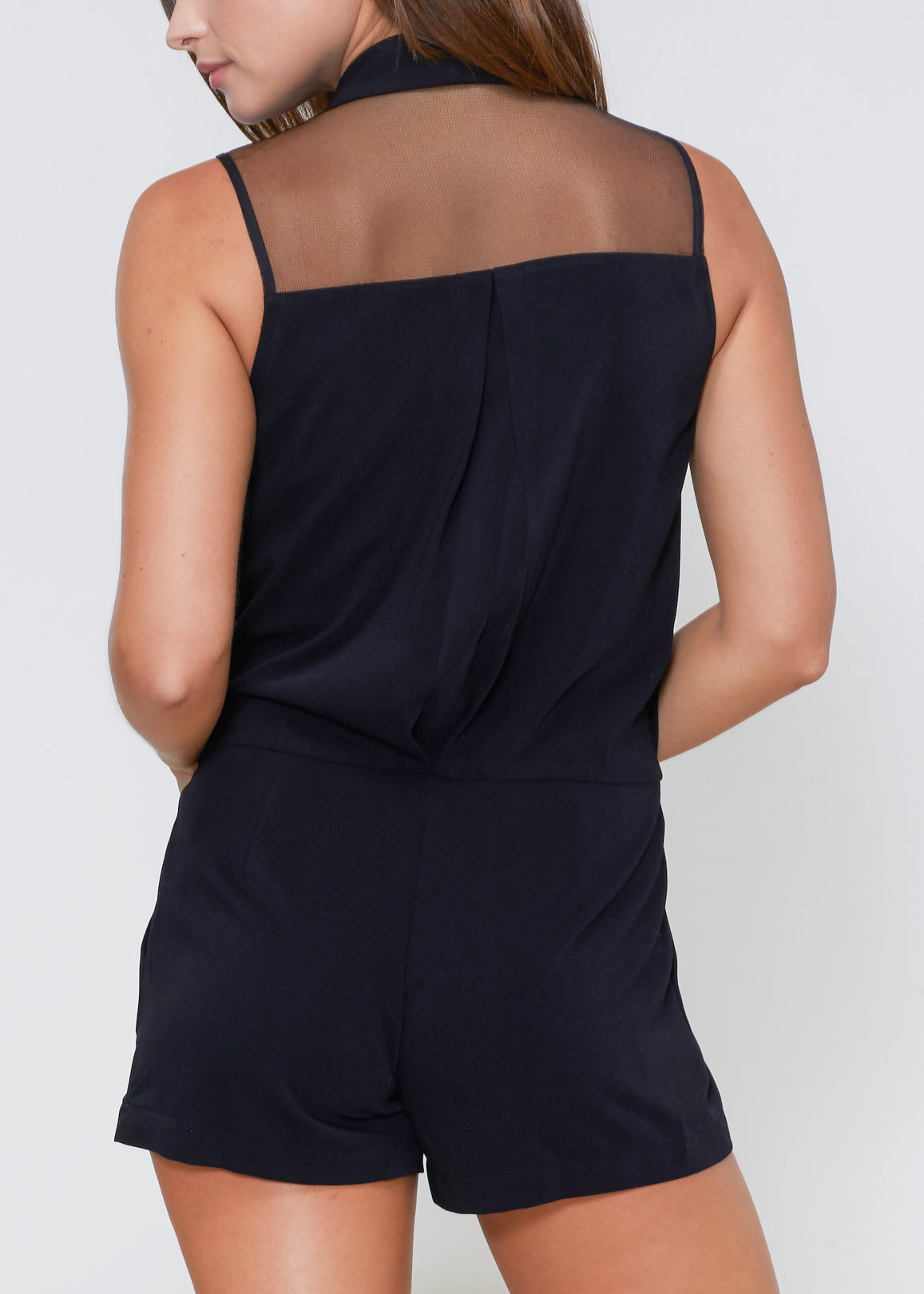 V-Neck Sleeveless Romper In Black