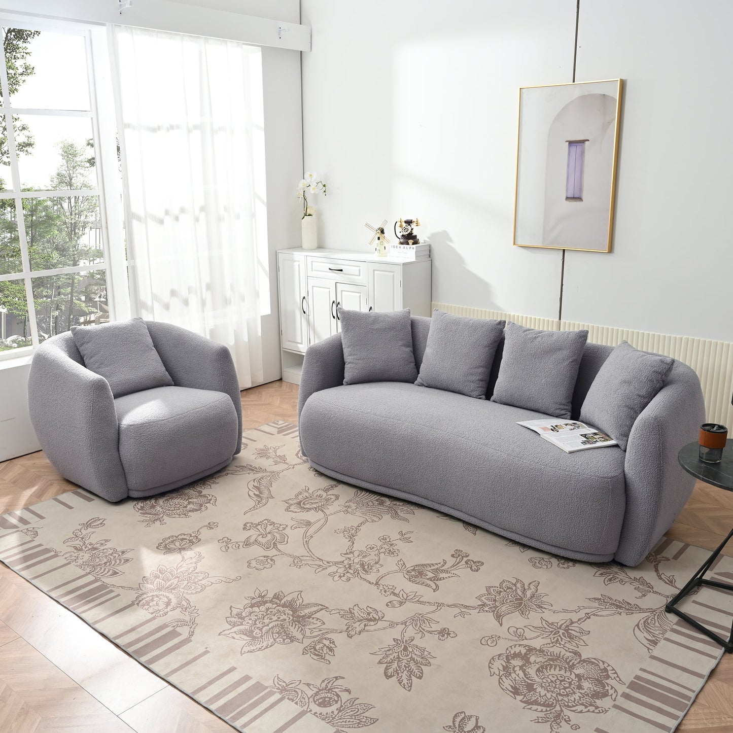 U_Style Upholstered Sofa Set,Modern Arm Chair for Living Room and