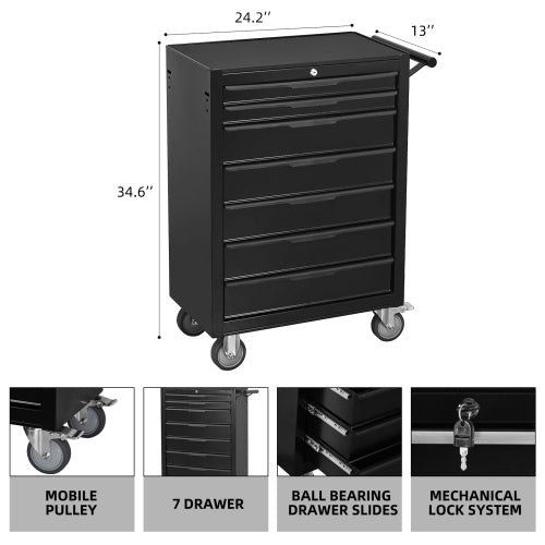 7-Drawer Rolling Tool Chest Cabinet, Large Capacity Metal Tool Box