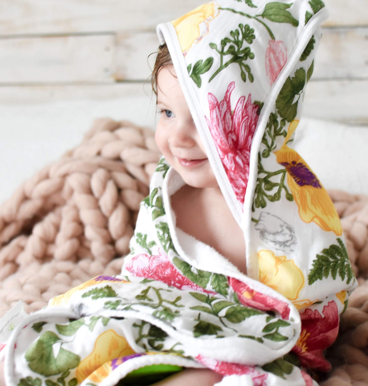 Baby Hooded Towel, Muslin-Backed, Buttery Soft Terry, Floral Print