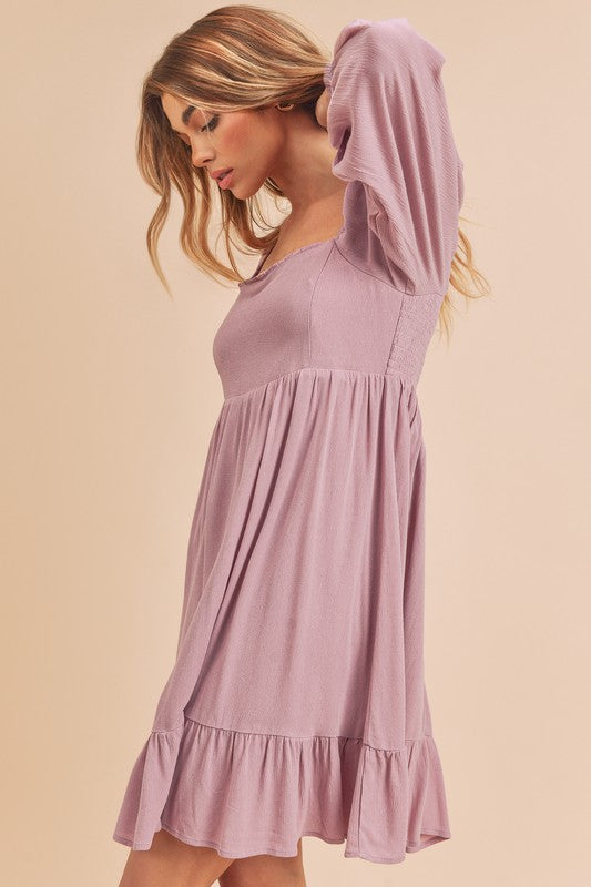 Aemi + Co Ruffled Hem Square Neck Balloon Sleeve Mini Dress