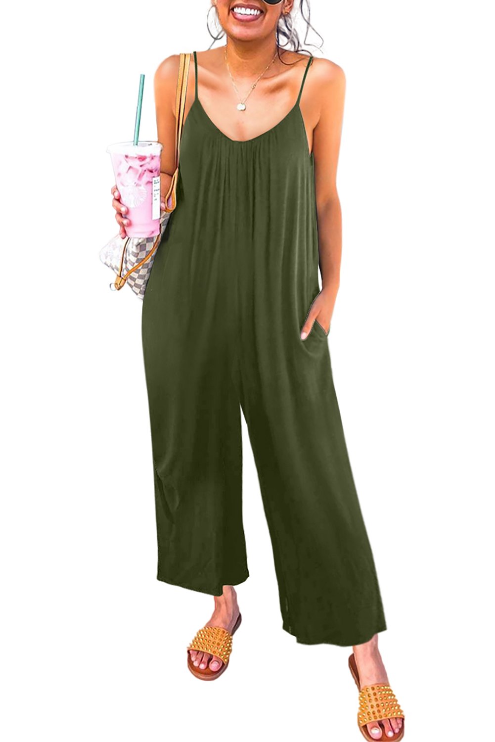 Spaghetti Straps Wide Leg Pocketed Jumpsuits