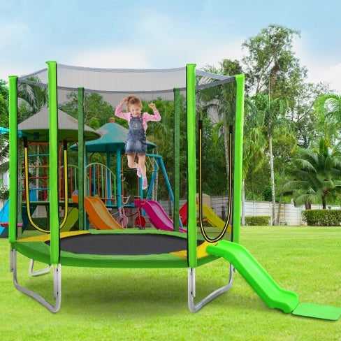 7FT Trampoline For Kids With Safety Enclosure Net, Slide And Ladder,