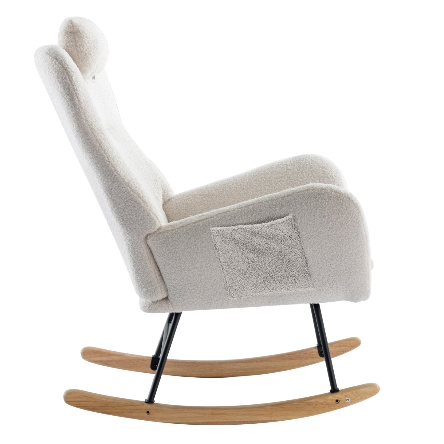 35.5 Inch Rocking Chair With Pocket, Soft Teddy Fabric Rocking Chair