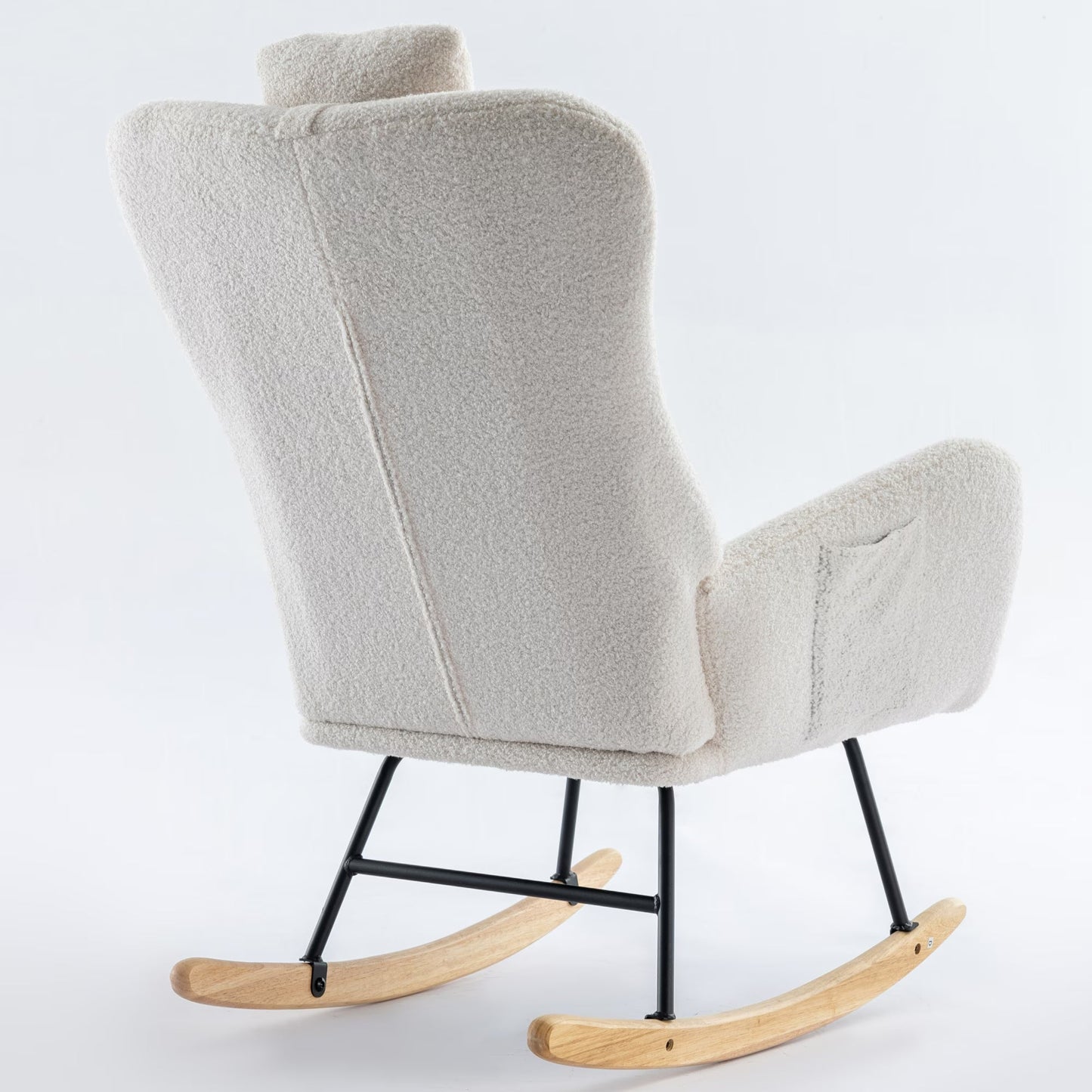 35.5 Inch Rocking Chair With Pocket, Soft Teddy Fabric Rocking Chair