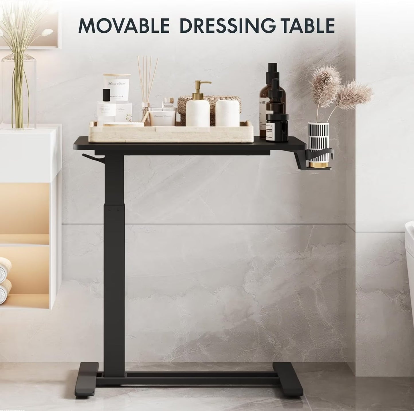 Standing Scroll Table With Hidden Wheels Side Table  Height-adjustable