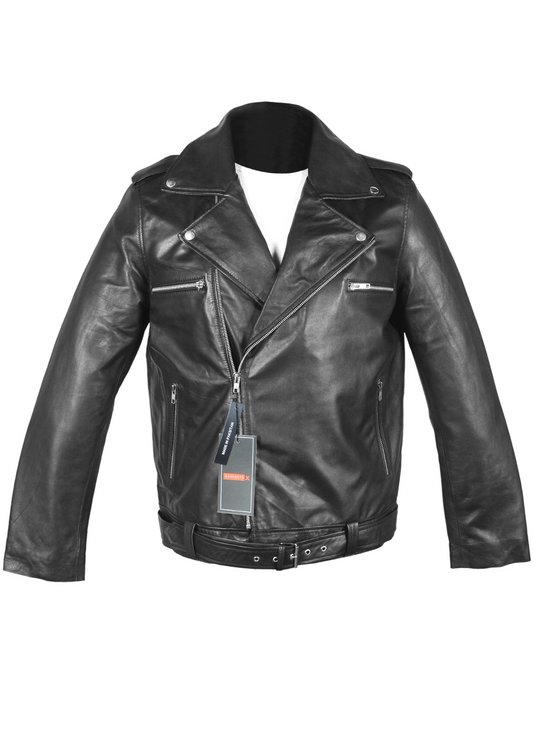 Biker Sheepskin Leather Jacket in Black for men