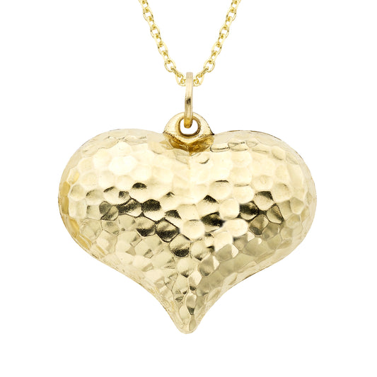 14k Gold Puff Heart Charm and Necklace 18"