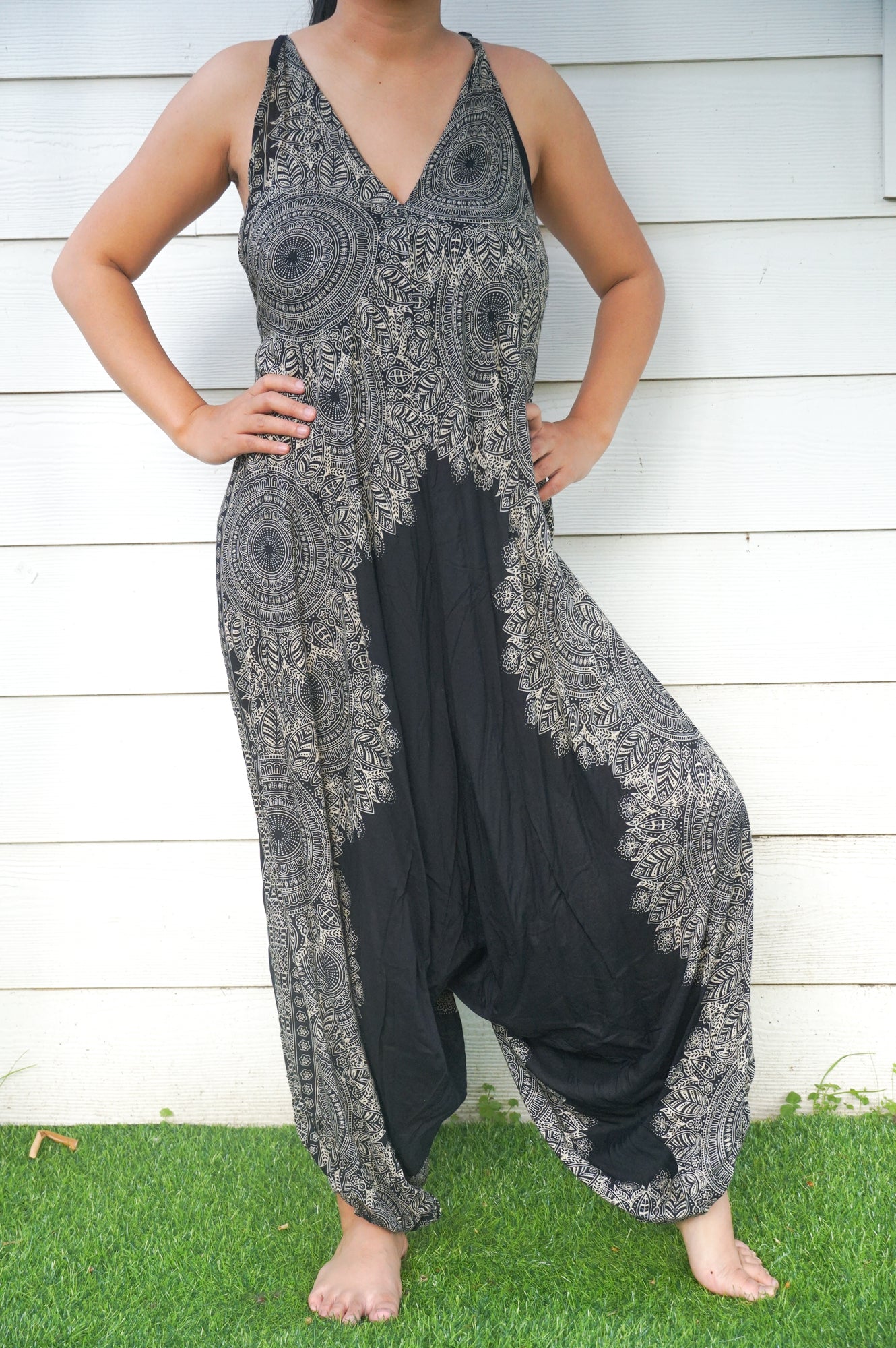 Black Lotus Boho Hippie Jumpsuit Rompers