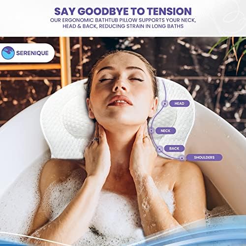 White Bathtub Pillow Bath Pillow with Anti-Slip Suction Cups 4D Mesh