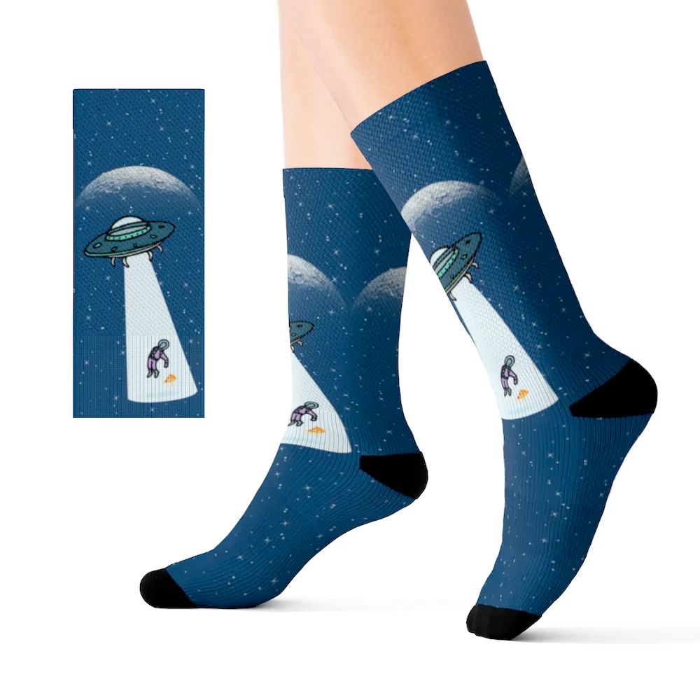 Alien Abduction with Pizza Fun Novelty Socks