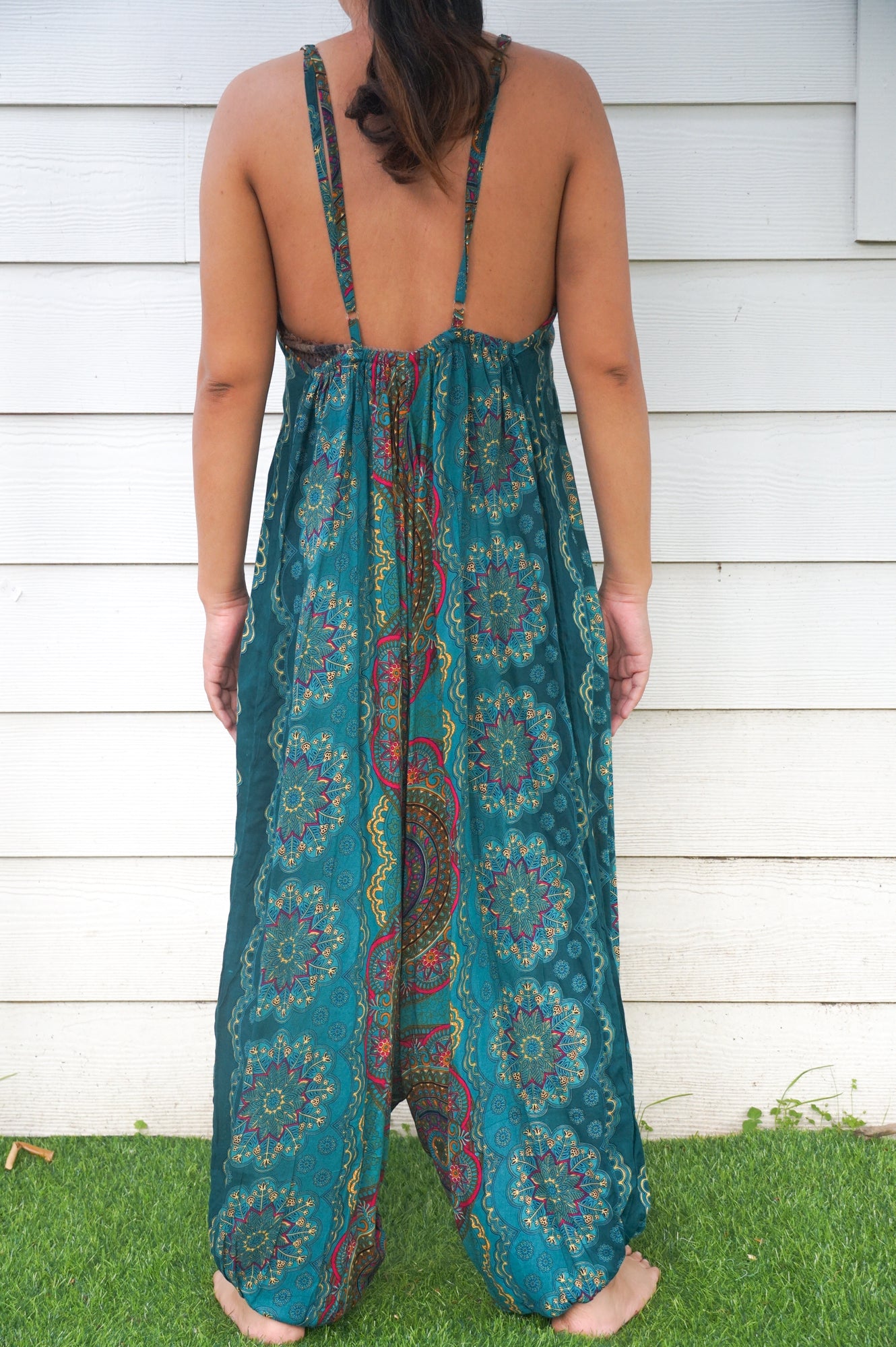 Teal Mandala Hippie Jumpsuits, Boho Rompers, Festival Clothing