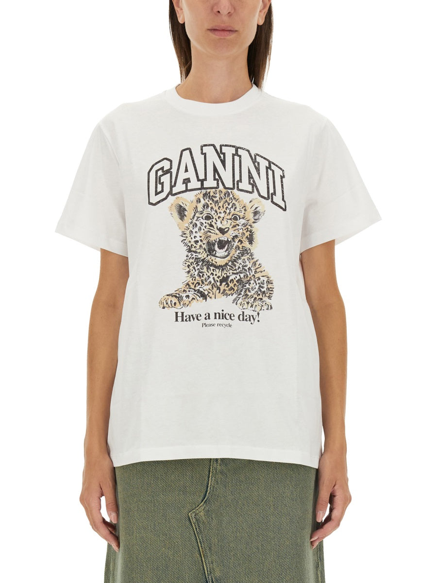 3887806 GANNI animal print casual cool travel working cotton t shirt