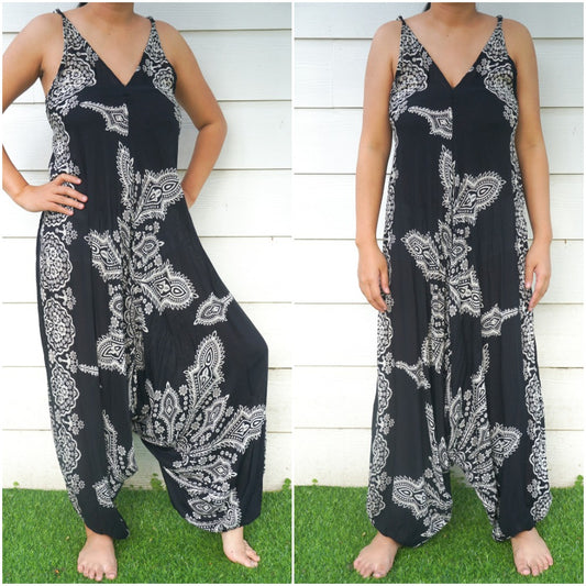 Black Butterfly Hippie Jumpsuits, Boho Rompers, Festival Clothing