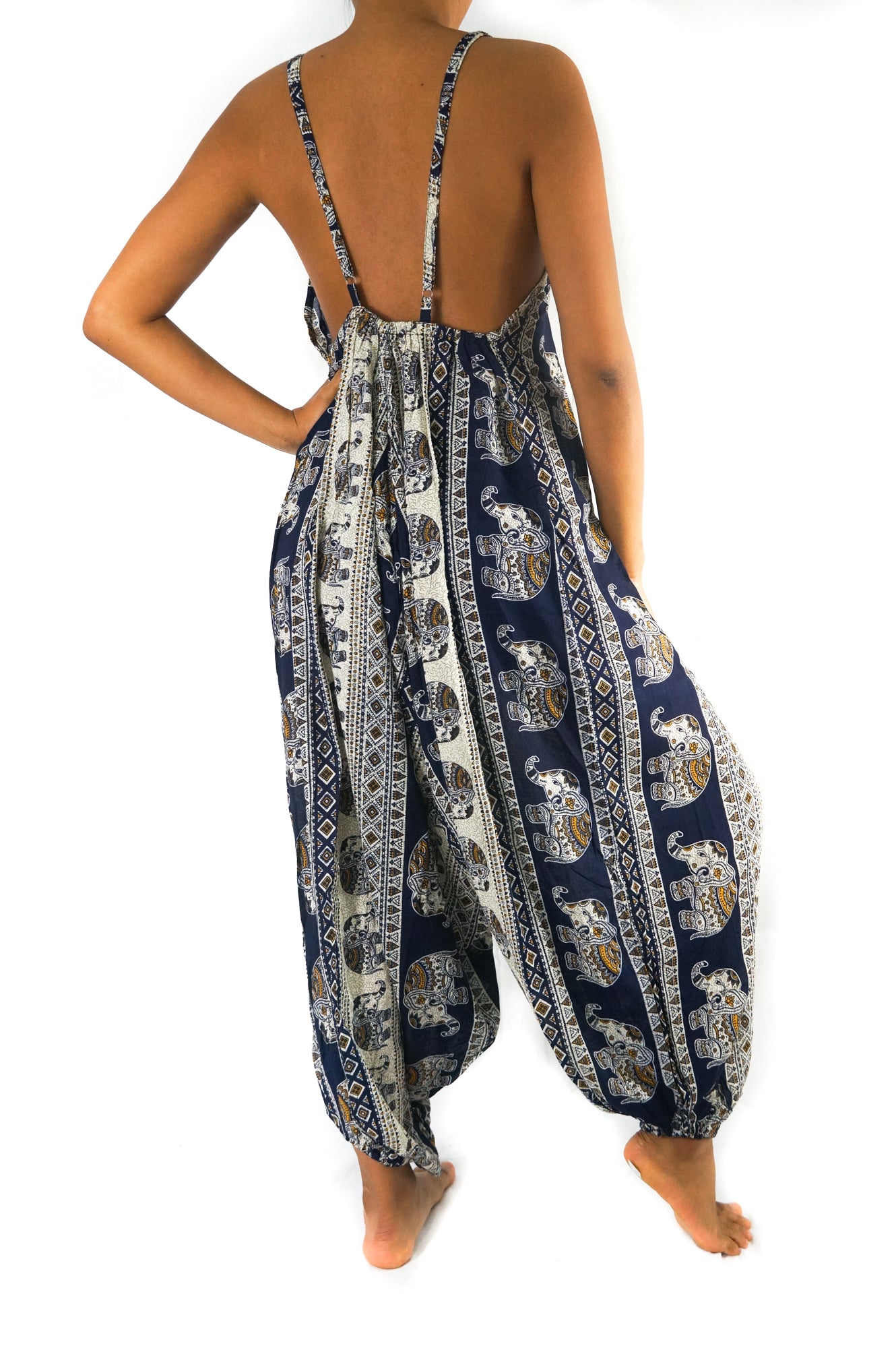 Blue Elephant Boho Hippie Jumpsuit Romper