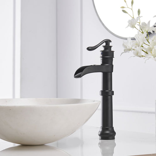 Waterfall Single Hole Single-Handle Vessel Bathroom Faucet With Pop-up