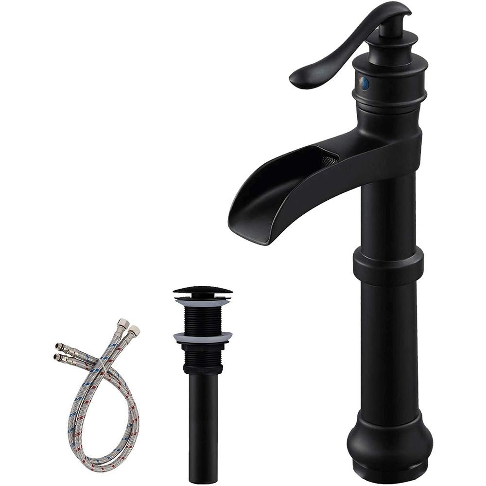 Waterfall Single Hole Single-Handle Vessel Bathroom Faucet With Pop-up