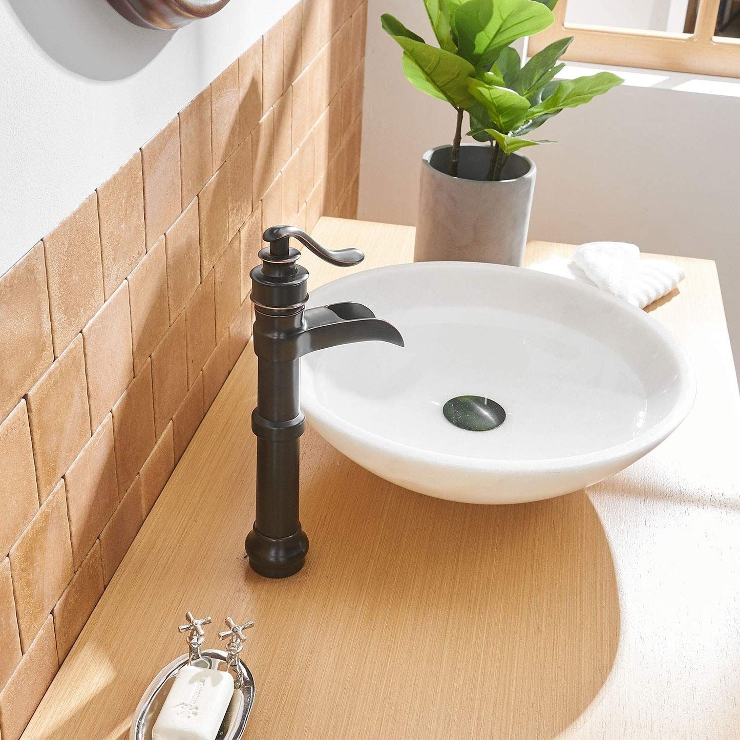 Waterfall Single Hole Single-Handle Vessel Bathroom Faucet With Pop-up