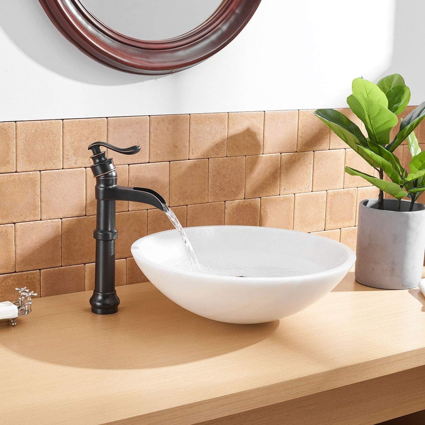 Waterfall Single Hole Single-Handle Vessel Bathroom Faucet With Pop-up