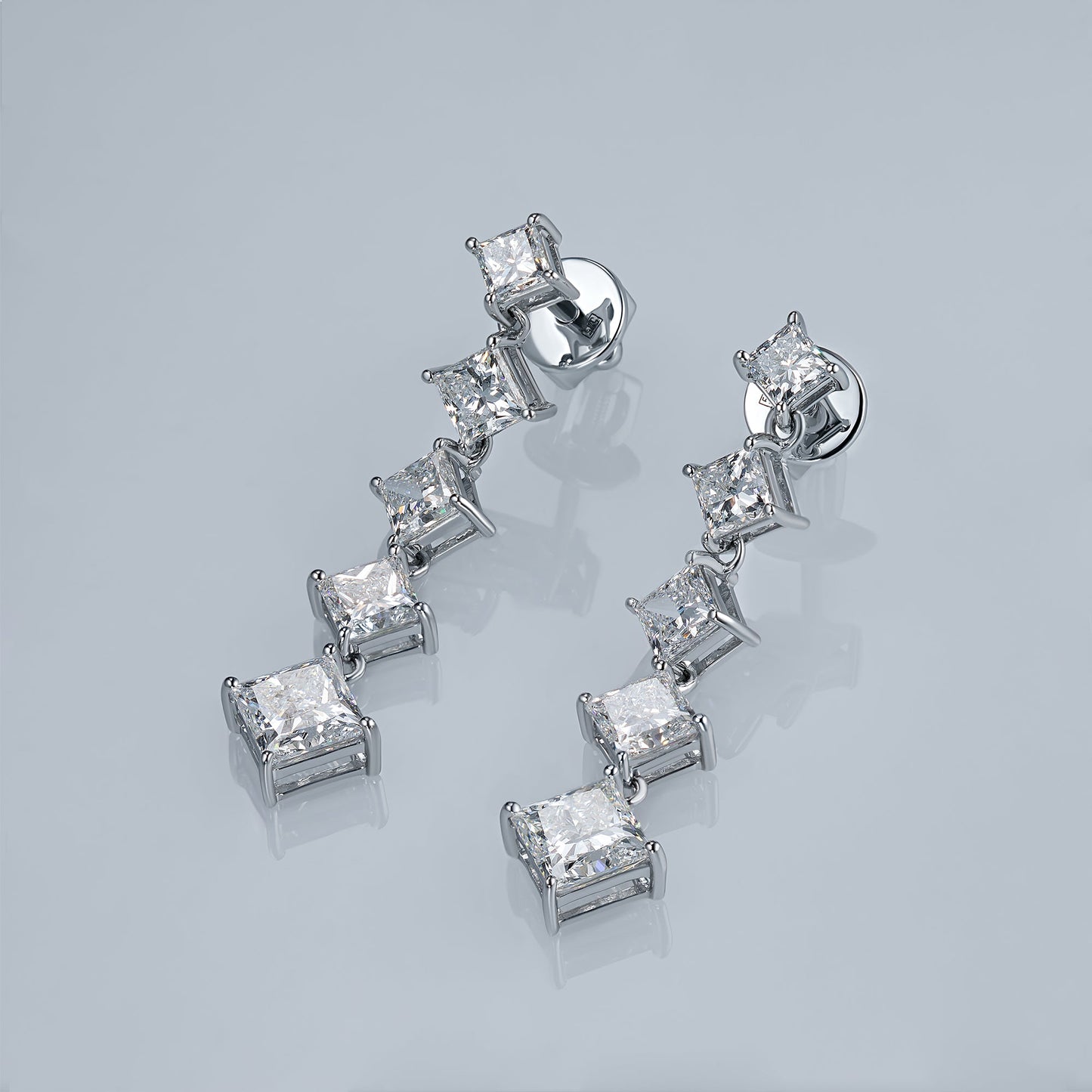 14K White Gold Earring Studs with 10 Princess-Cut Lab-Created Diamonds