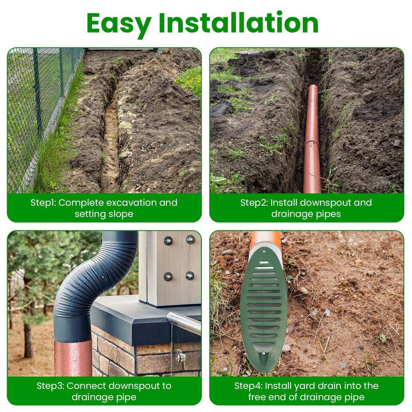 4Inch Green Angled Yard Drainage Pipe With Sloped Grate Yard Drain