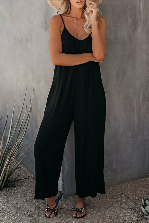 Spaghetti Straps Wide Leg Pocketed Jumpsuits