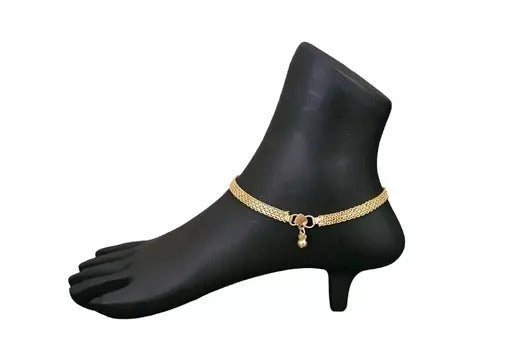 Simple Gold Plated Single Leg Chain Golden Anklets Trending Most