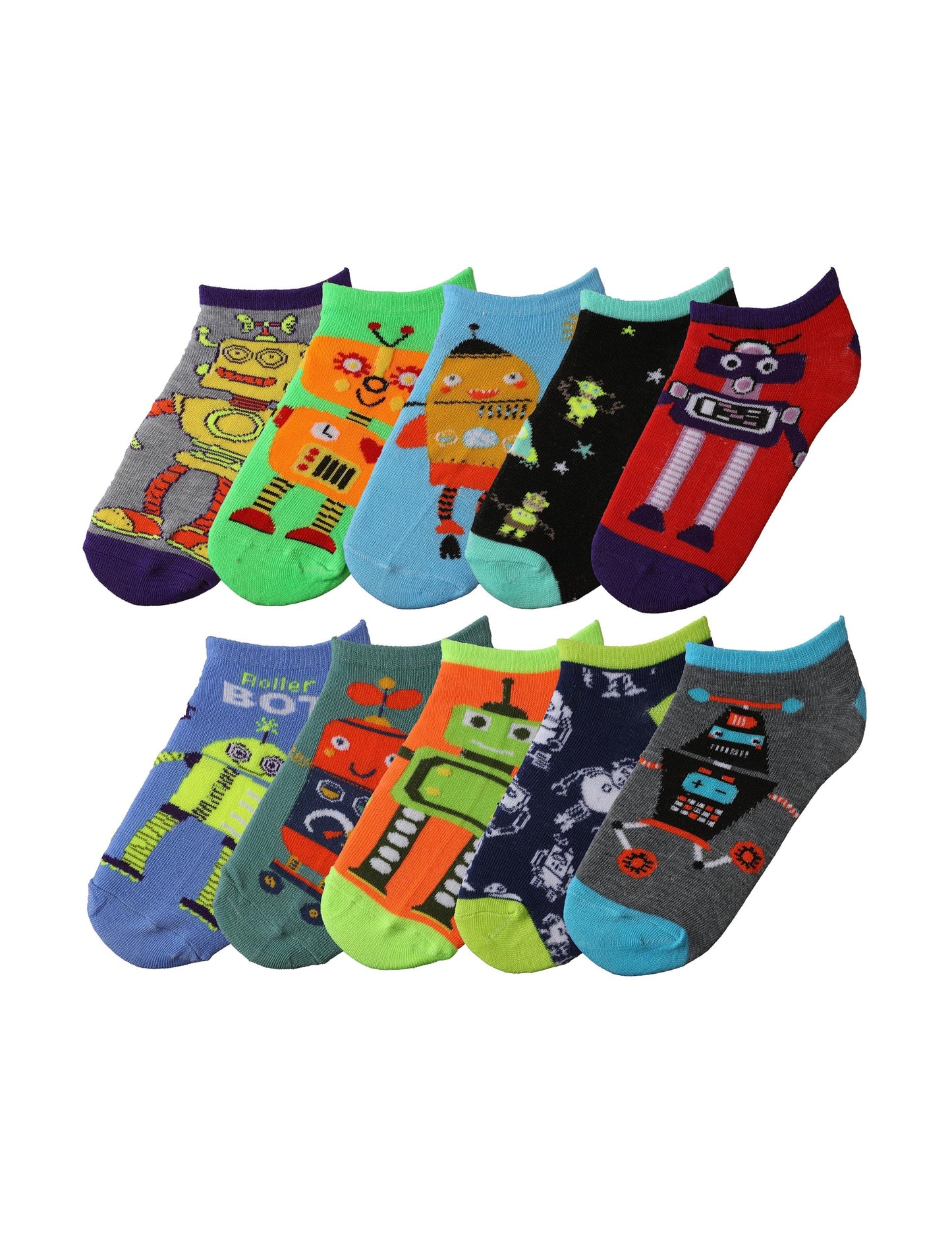 Tipi Toe Big Kids Boys 10 Pairs Classy Lightweight Novelty Robot