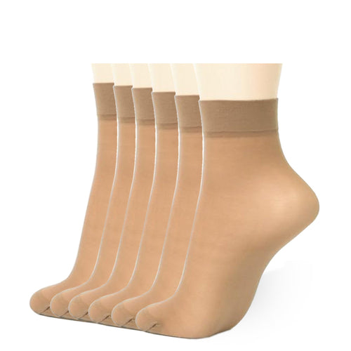 Women's Stay-Up Nylon Ankle Highs Regular and Queen Sizes in 6-Pair